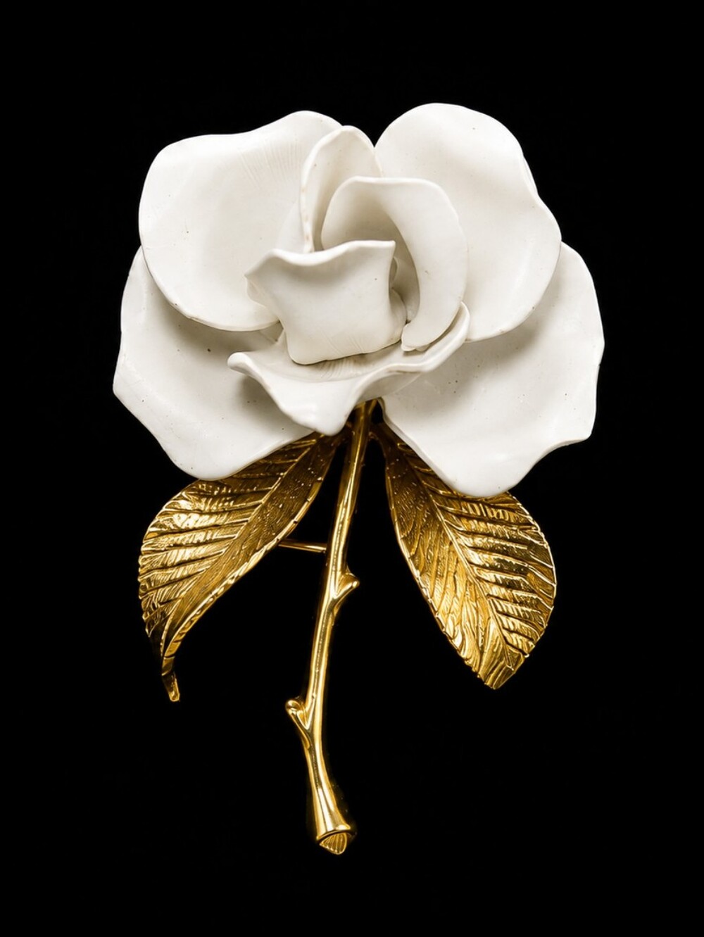 Vintage Signed Cerrito White Rose Brooch Gold Tone Floral Pin Cottagecore Bridal